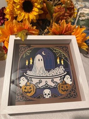 Halloween Shadowbox. Ghost in the bathtub. Made to order. 9x9